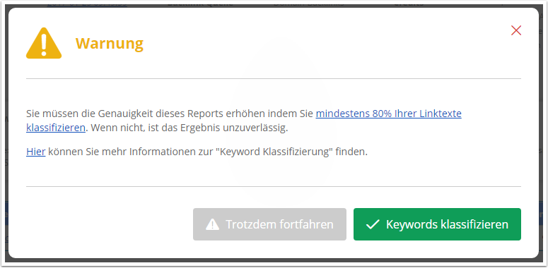 Klassifizieren Sie mindestens 80 % der Keywords