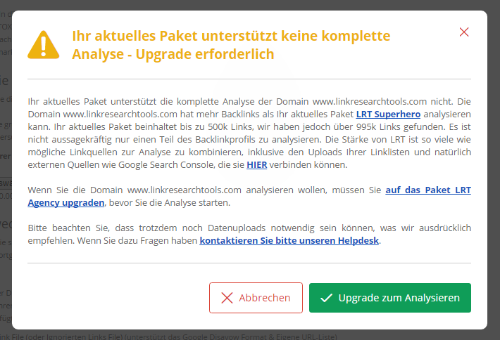Link Limits und Produktauswahl
